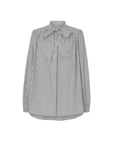 Camisa popelín rayas lazada gris topo